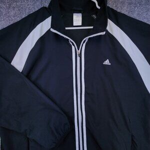 Adidas Men XL Black & White Full Zip Windbreaker Jacket Mesh Lining Long Sleeve